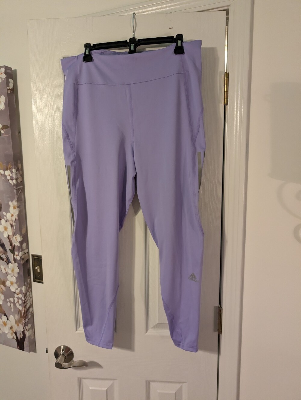 Adidas Lilac Athletic Leggings with Silver Stripes